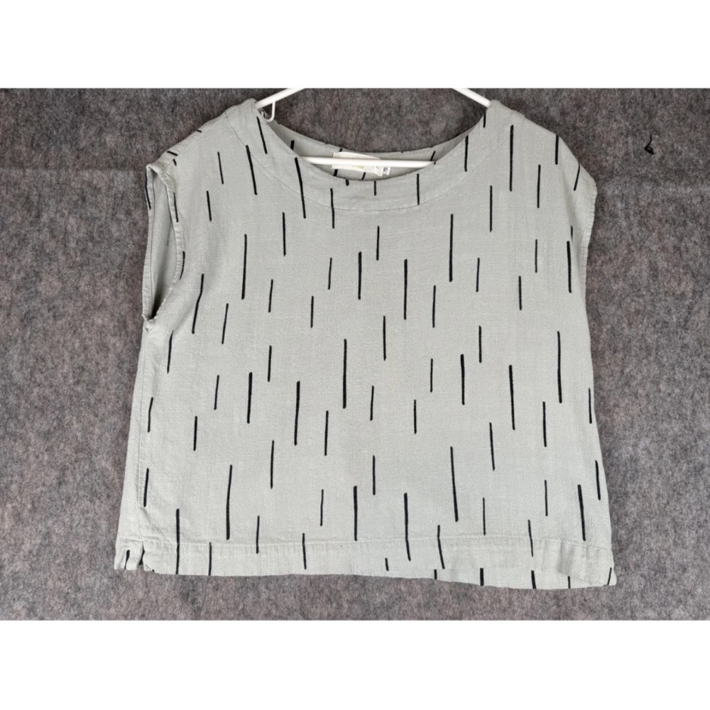 Pants Store Cropped Top Women's Small Gray Striped Cocoon Linen Blend Sleeveless